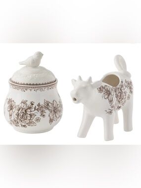 🏷️• Special Sale!•🏷️Pioneer Woman Brown Agatha Floral Sugar & Cow Creamer Set
